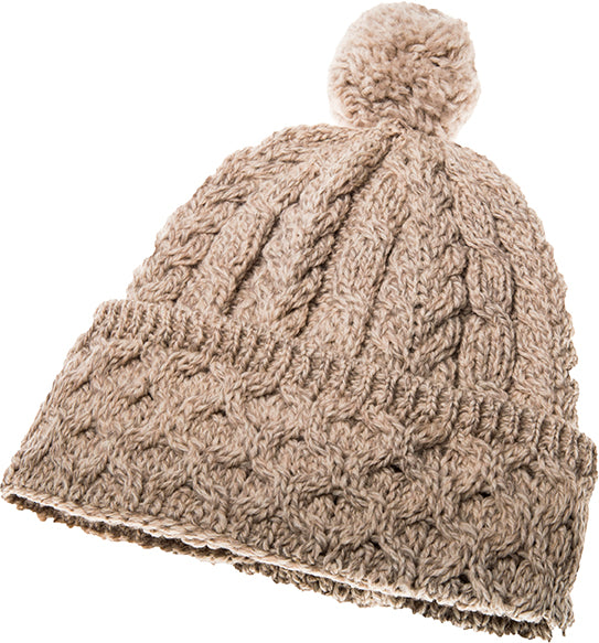Honeycomb Cable Pom Hat - Wicker