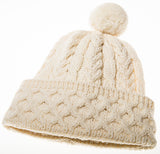 Honeycomb Cable Pom Hat - Cream