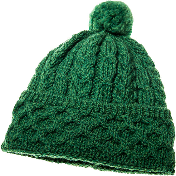 Honeycomb Cable Pom Hat - Kiwi Green