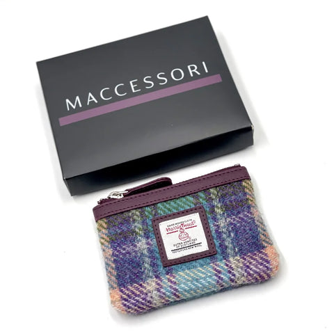 Harris Tweed Coin Purse - Green & Purple Plaid