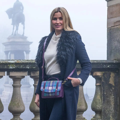 Harris Tweed Mini Messenger Bag - Green/Purple Check