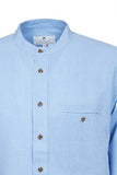 Collarless Linen Grandfather Shirt – Melange Sky Blue