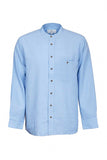 Collarless Linen Grandfather Shirt – Melange Sky Blue
