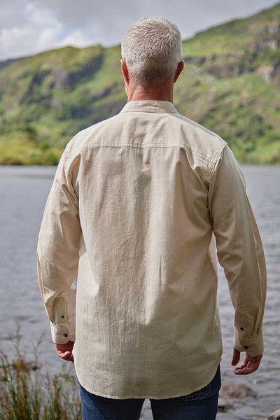 Irish Collarless Linen Grandfather Shirt LN7 - Natural Beige – The