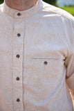 Irish Collarless Linen Grandfather Shirt  LN7 - Natural Beige