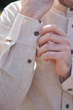 Irish Collarless Linen Grandfather Shirt  LN7 - Natural Beige