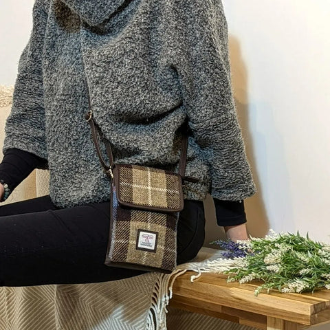 Harris Tweed Mini Cross Body Bag - Blue/Brown Check