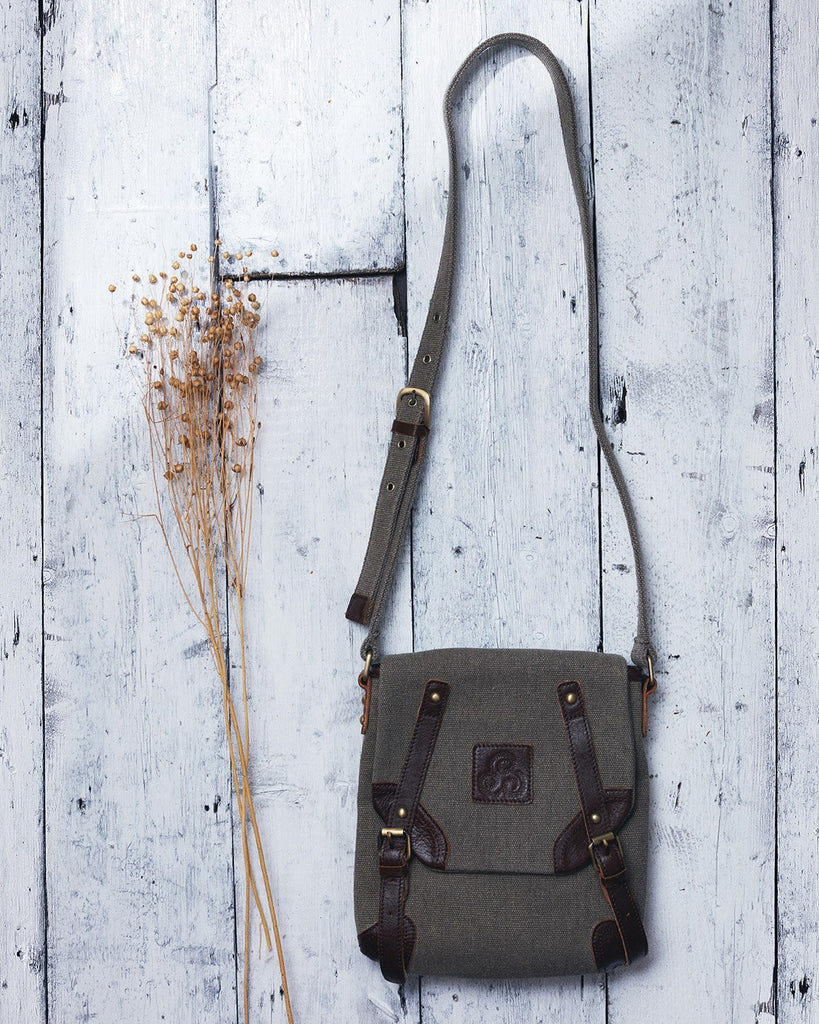 Canvas and Leather Bag w/Double Buckle Front