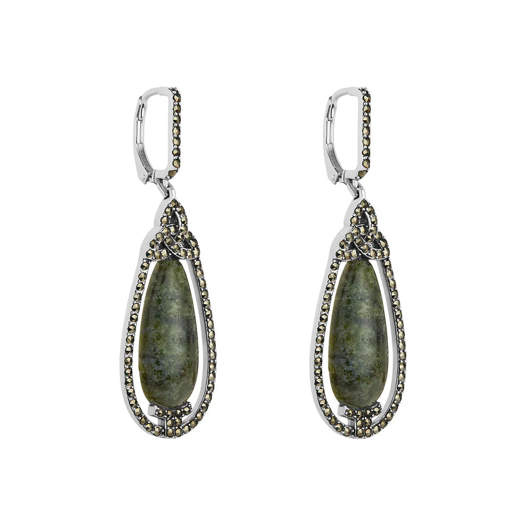 Sterling Silver Marble & Marcasite Trinity Drop Earrings