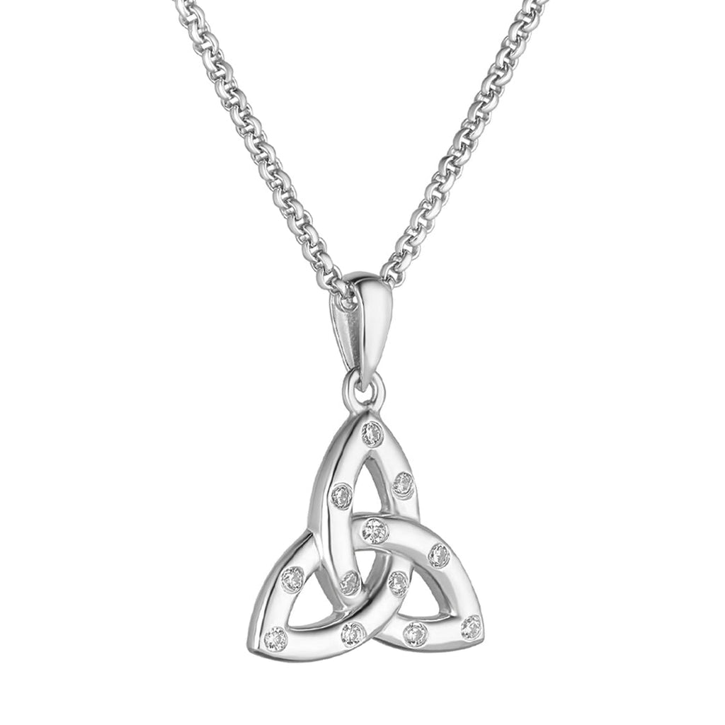 Sterling Silver Flush Set CZ Trinity Knot Pendant