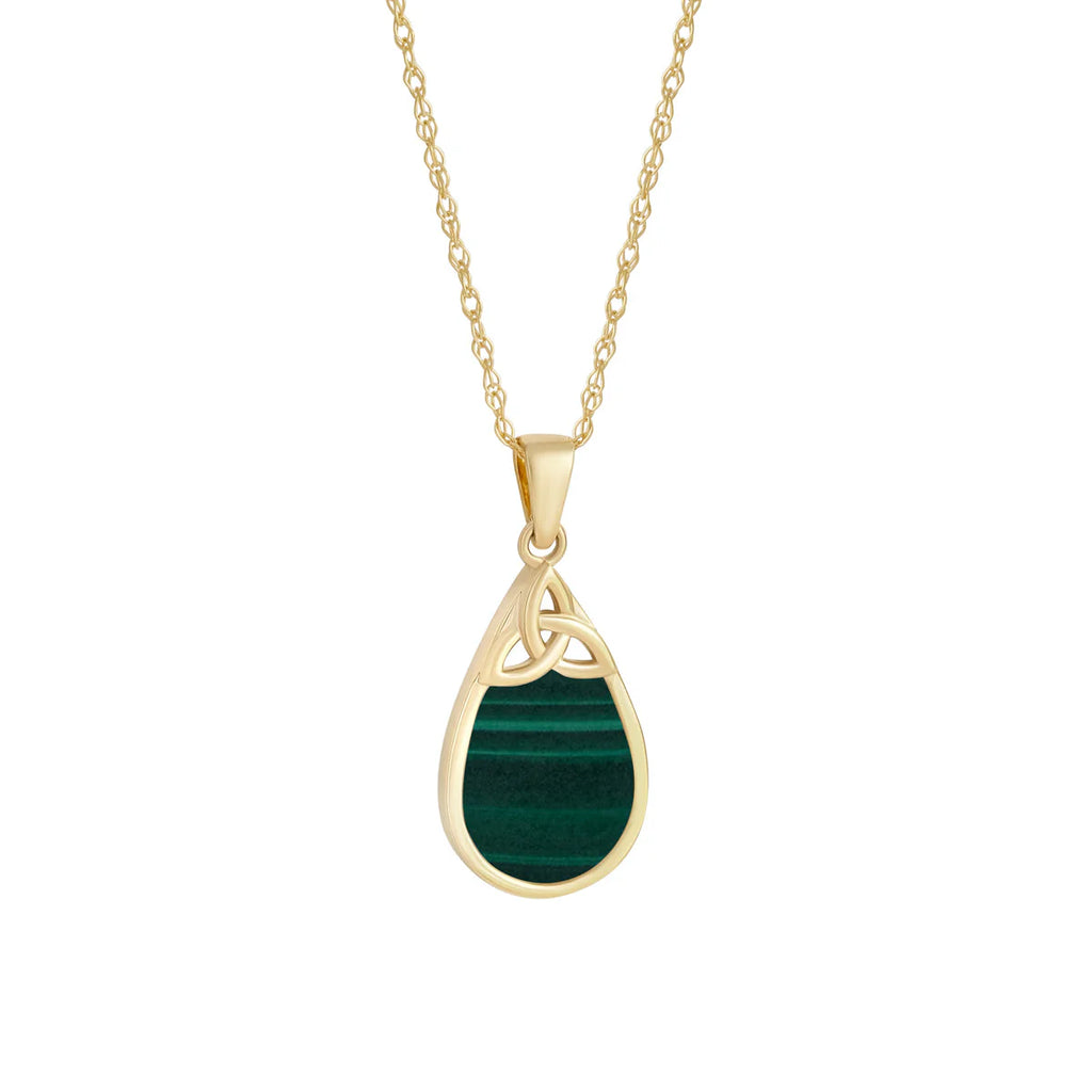 10K Gold Malachite Oval Trinity Knot Pendant