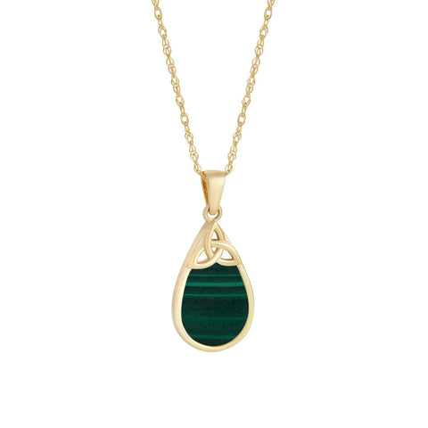 10K Gold Malachite Oval Trinity Knot Pendant