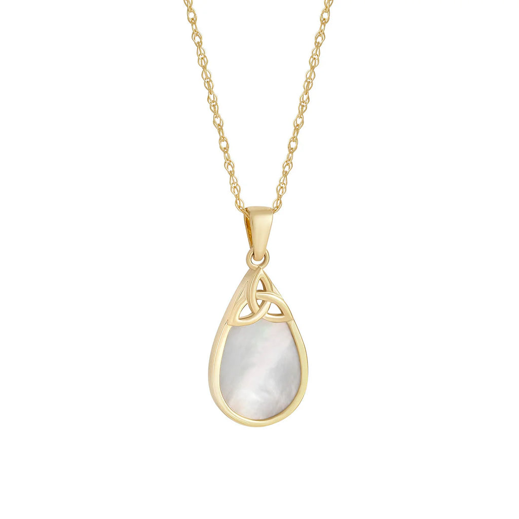 10K Gold Mother of Pearl Oval Trinity Knot Pendant