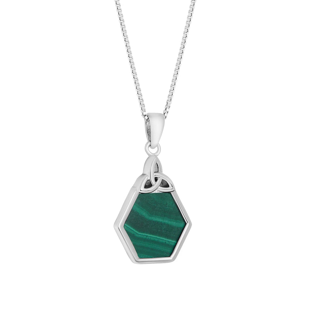 Silver Malachite Trinity Knot Pendant