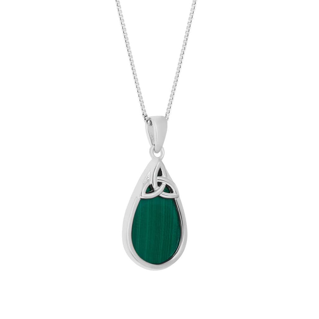 Silver Malachite Oval Trinity Knot Pendant