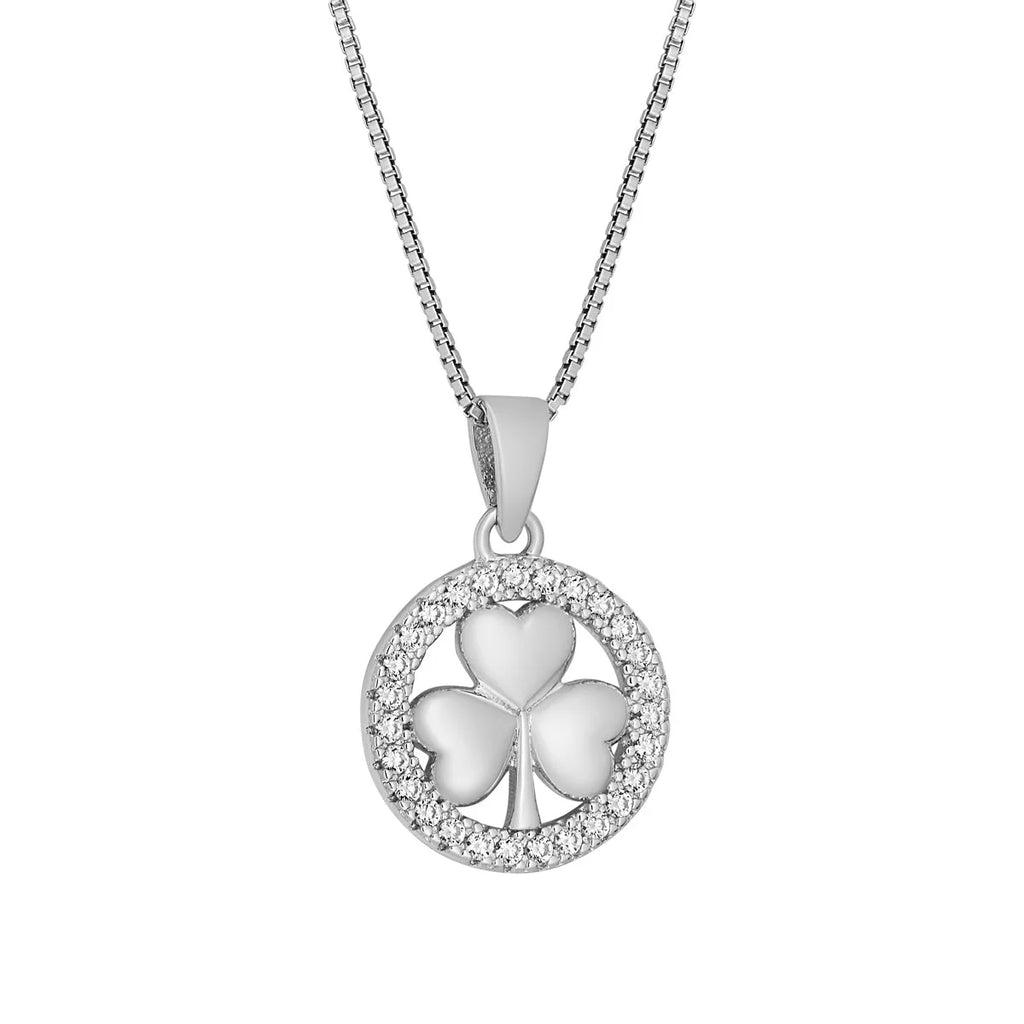 Sterling Silver CZ Small Round Shamrock Pendant