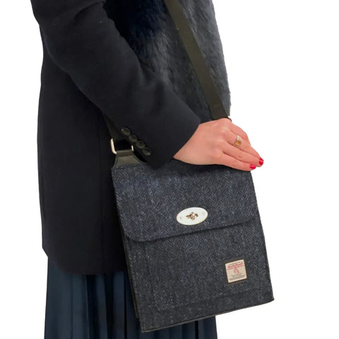 Harris Tweed Satchel Bag - Blue