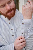 Vintage Cotton Grandfather Shirt - Navy/White Stripe