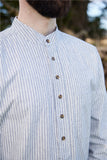 Vintage Cotton Grandfather Shirt - Navy/White Stripe