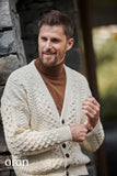 Traditional Aran V-Neck Cardigan - Cream