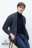 Traditional Aran V-Neck Cardigan - Charcoal