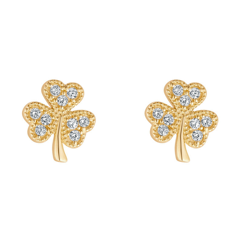 10K CZ Shamrock Earrings