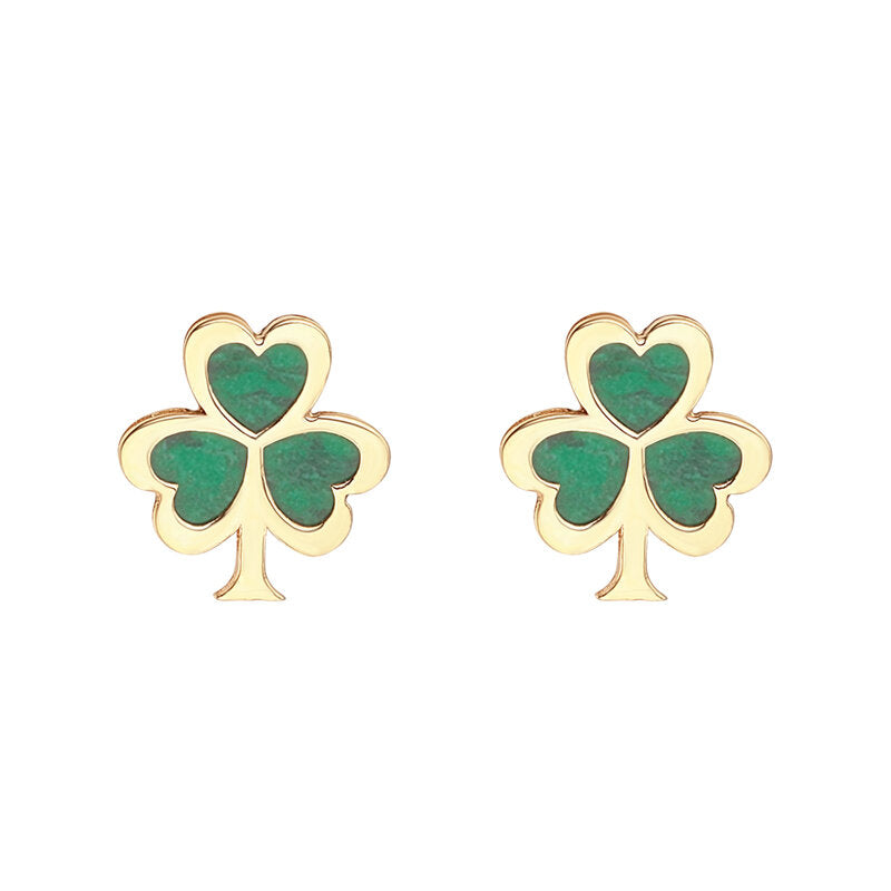 10K Malachite Shamrock Stud Earrings