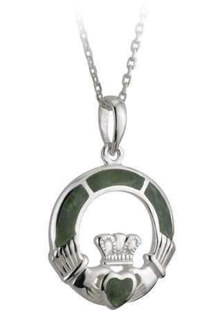 Connemara Marble Claddagh Pendant - Silver