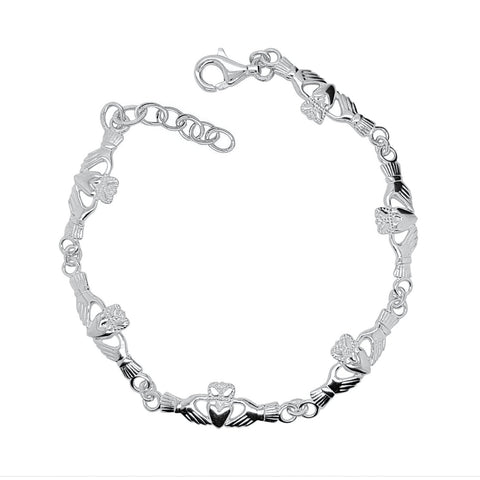 Claddagh Sterling Silver Bracelet 6 piece with extender