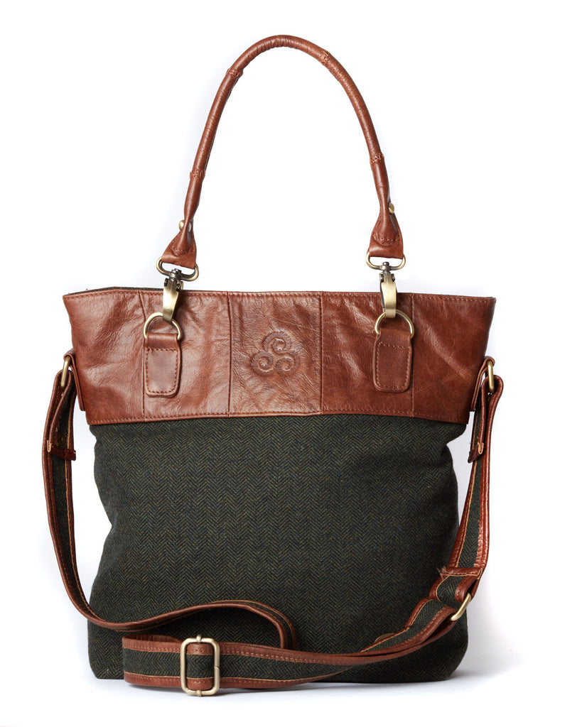 Herringbone and Leather Shopper Bag