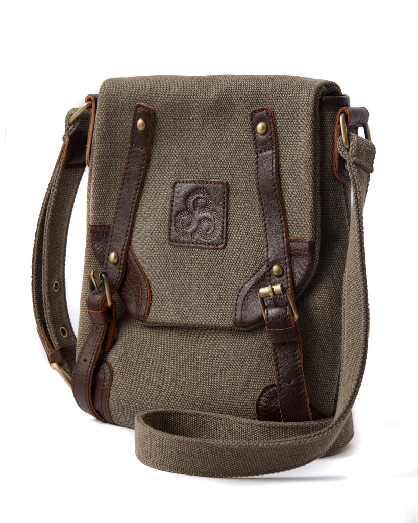 Canvas and Leather Bag w/Double Buckle Front