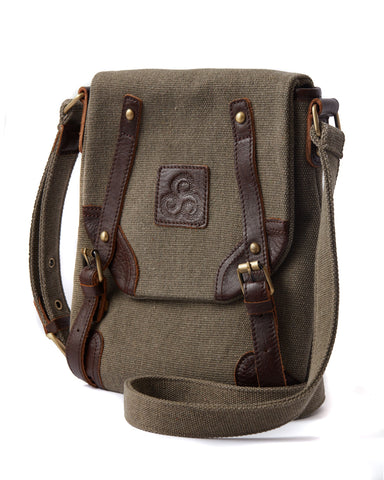 Canvas and Leather Bag w/Double Buckle Front