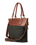 Herringbone and Leather Shopper Bag