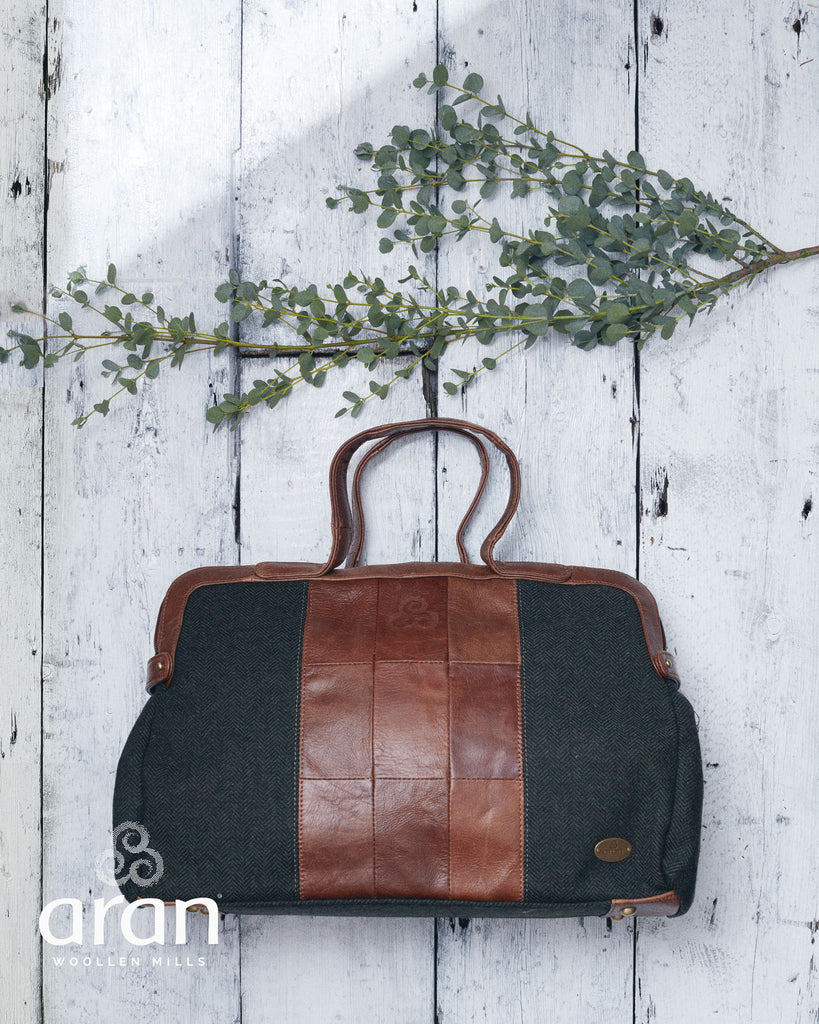 Herringbone and Leather Doc Weekender Bag