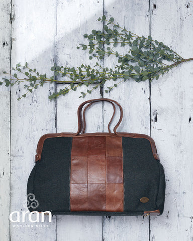 Herringbone and Leather Doc Weekender Bag