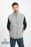 Lined Shetland Gilet with Full Zip and Fleece Collar - Light Grey
