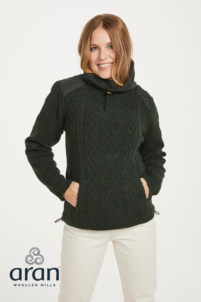 Cowl Neck Sweater with Fleece Cowl Collar - Green