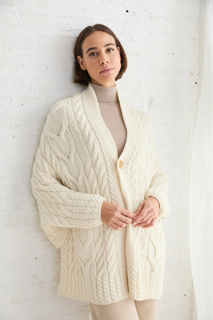 Ladies Wrap Merino Cardigan - Cream
