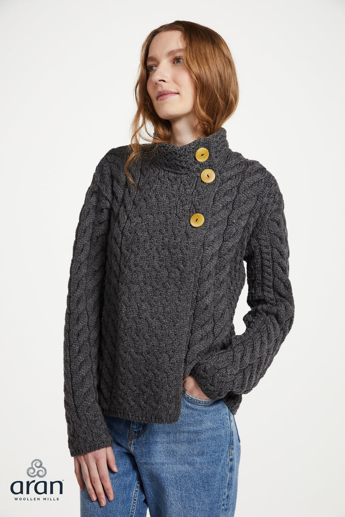 Trellis Cable Side Button Cardigan - Grey