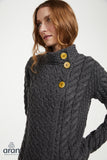 Trellis Cable Side Button Cardigan - Grey