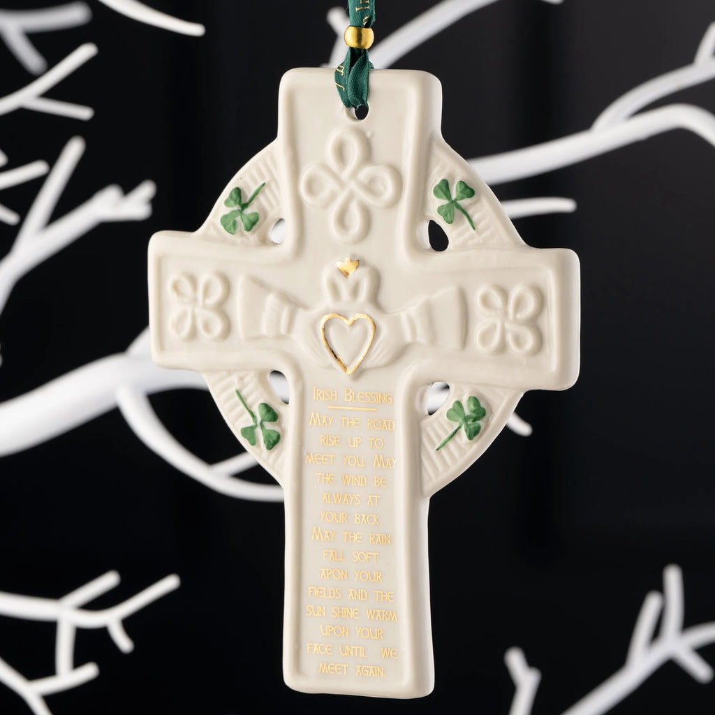 Belleek Classic Claddagh Blessing Cross Ornament