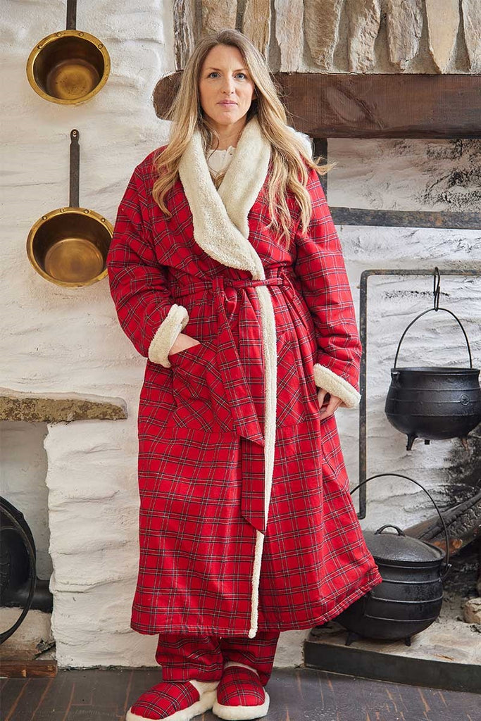 Red Tartan Fleece Lined Flannel Nightrobe