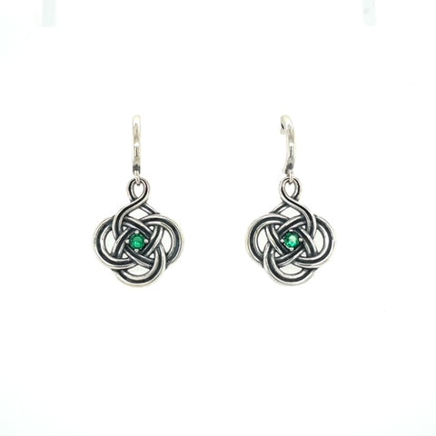 Celtic Knot Earring with Green CZ