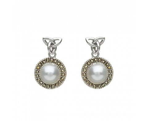 Pearl Marcasite Trinity Earrings