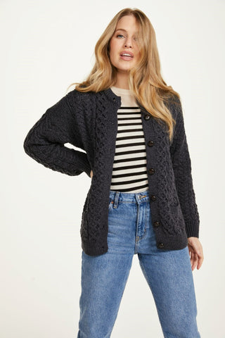 Traditional Aran Cardigan w/Pockets - Charcoal