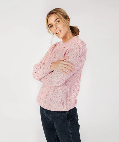 Honeycomb Stitch  Aran Sweater - Pale PInk