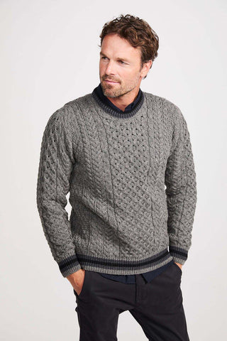 Traditional Striped Aran Pullover - NEW