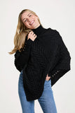 V-Neck Poncho - Ebony Black