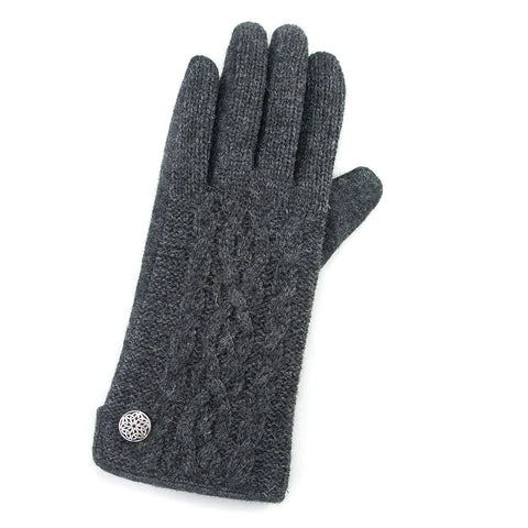 Celtic Cable Knit Gloves - Charcoal