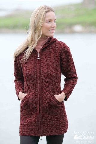 Galway Hooded Cardigan w/Trinity Zipper - Ember